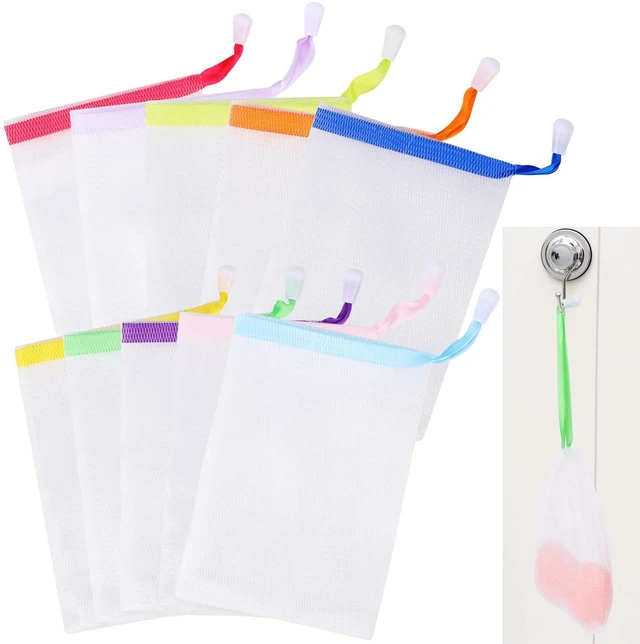 Main image of 10 PCS Soap Bags Handmade Soap Bubble Mesh Bags Exfoliating Soap Saver Pouch Net Bags with Drawstring Body Facial Cleaning Tool for Bath & Shower (Assorted Colors)