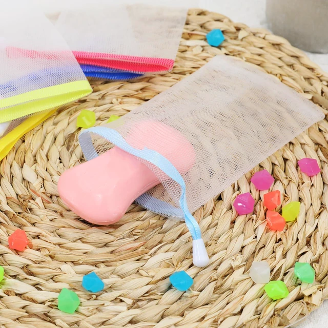 Alt view image 2 of 7 - 10 PCS Soap Bags Handmade Soap Bubble Mesh Bags Exfoliating Soap Saver Pouch Net Bags with Drawstring Body Facial Cleaning Tool for Bath & Shower (Assorted Colors)