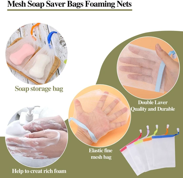 Alt view image 4 of 7 - 10 PCS Soap Bags Handmade Soap Bubble Mesh Bags Exfoliating Soap Saver Pouch Net Bags with Drawstring Body Facial Cleaning Tool for Bath & Shower (Assorted Colors)