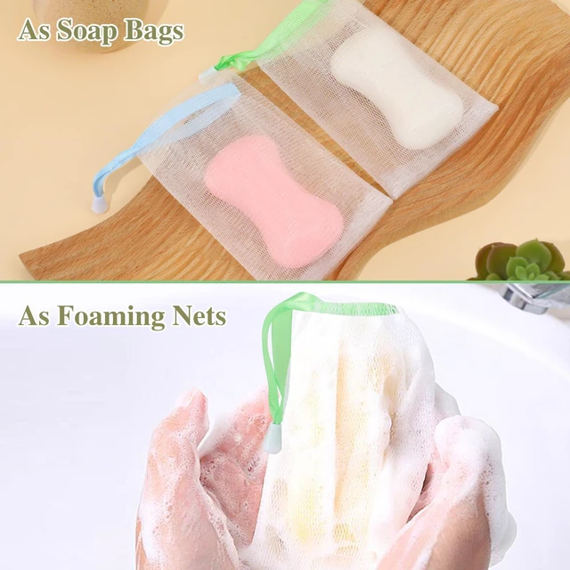 Alt view image 7 of 7 - 10 PCS Soap Bags Handmade Soap Bubble Mesh Bags Exfoliating Soap Saver Pouch Net Bags with Drawstring Body Facial Cleaning Tool for Bath & Shower (Assorted Colors)