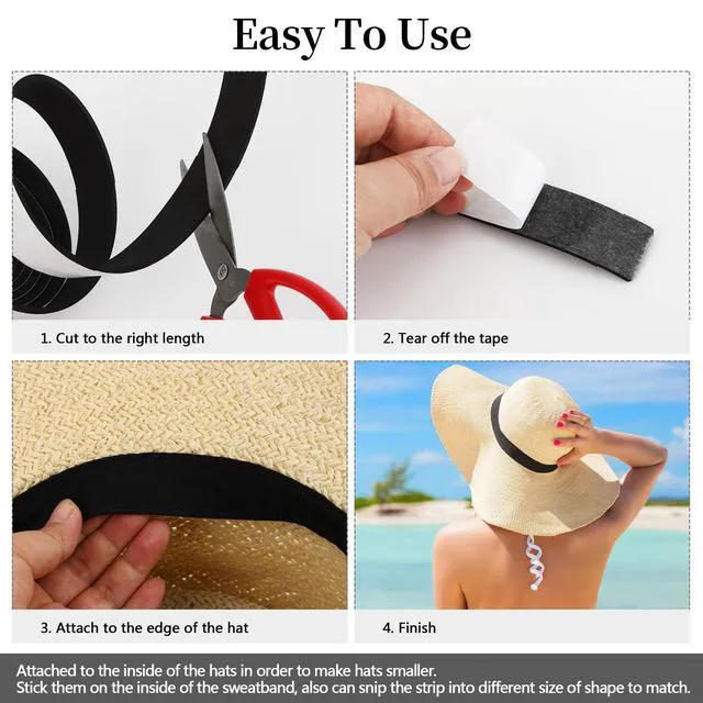 Alt view image 3 of 7 - Mikzhskr Hat Tape Roll 80" Hats Size Reducer Insert Foam Filler Cap Sizing Tape Self Adhesive for Hard Hat, Graduation Cap, Cowboy, Fedora, Baseball Caps, Pana, Straw, Western (Black)