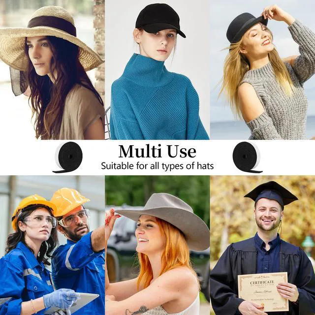 Alt view image 5 of 7 - Mikzhskr Hat Tape Roll 80" Hats Size Reducer Insert Foam Filler Cap Sizing Tape Self Adhesive for Hard Hat, Graduation Cap, Cowboy, Fedora, Baseball Caps, Pana, Straw, Western (Black)