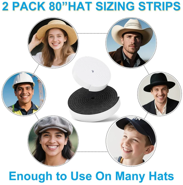 Alt view image 4 of 7 - 2 Pack Hat Size Reducer Tape Roll 80", Sizer Reducer to Make Fit Comfort | Cap Fitted Insert for Loose Baseball Fedora Cowboy Western Panama & Straw Hats, Self Adhesive Foam Tape, Black White, Teraves