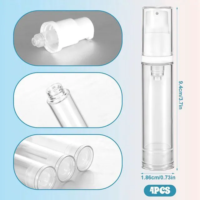 Alt view image 2 of 7 - 4 Pcs Empty Airless Pump Bottles, Refillable Clear Travel Pump Bottle Lotion Container Vacuum Cosmetic Container Presspump Bottle for DIY Foundation Gel Lotion Moisturiser Shampoo Toiletry(10ml)
