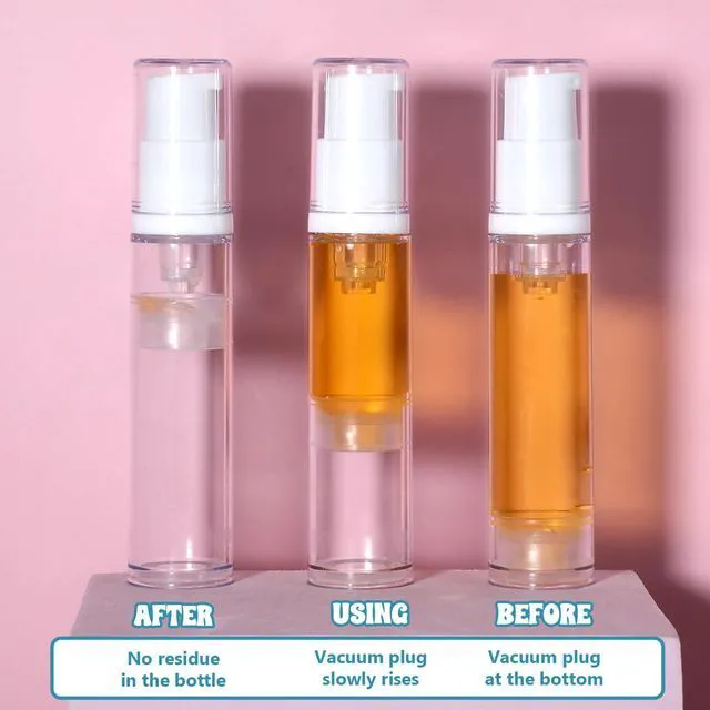 Alt view image 3 of 7 - 4 Pcs Empty Airless Pump Bottles, Refillable Clear Travel Pump Bottle Lotion Container Vacuum Cosmetic Container Presspump Bottle for DIY Foundation Gel Lotion Moisturiser Shampoo Toiletry(10ml)