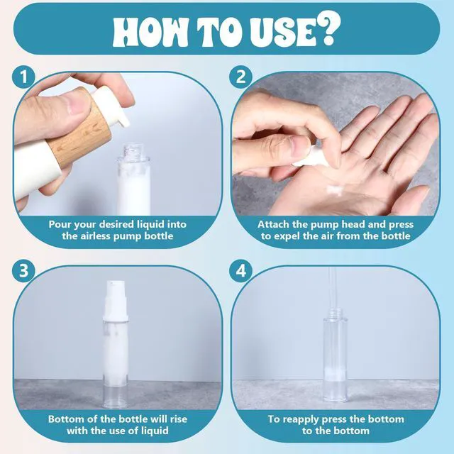 Alt view image 4 of 7 - 4 Pcs Empty Airless Pump Bottles, Refillable Clear Travel Pump Bottle Lotion Container Vacuum Cosmetic Container Presspump Bottle for DIY Foundation Gel Lotion Moisturiser Shampoo Toiletry(10ml)