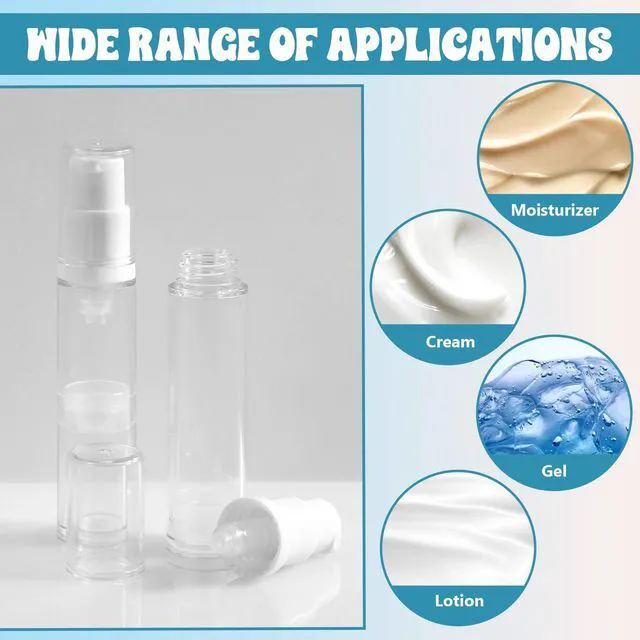 Alt view image 5 of 7 - 4 Pcs Empty Airless Pump Bottles, Refillable Clear Travel Pump Bottle Lotion Container Vacuum Cosmetic Container Presspump Bottle for DIY Foundation Gel Lotion Moisturiser Shampoo Toiletry(10ml)