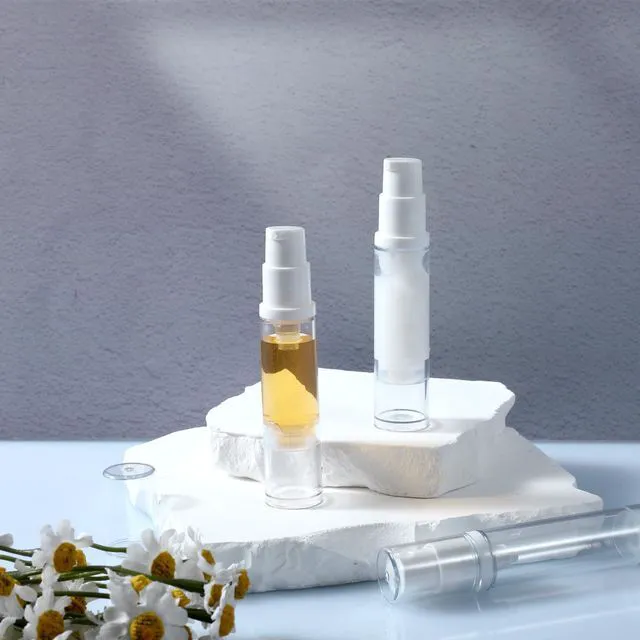 Alt view image 6 of 7 - 4 Pcs Empty Airless Pump Bottles, Refillable Clear Travel Pump Bottle Lotion Container Vacuum Cosmetic Container Presspump Bottle for DIY Foundation Gel Lotion Moisturiser Shampoo Toiletry(10ml)
