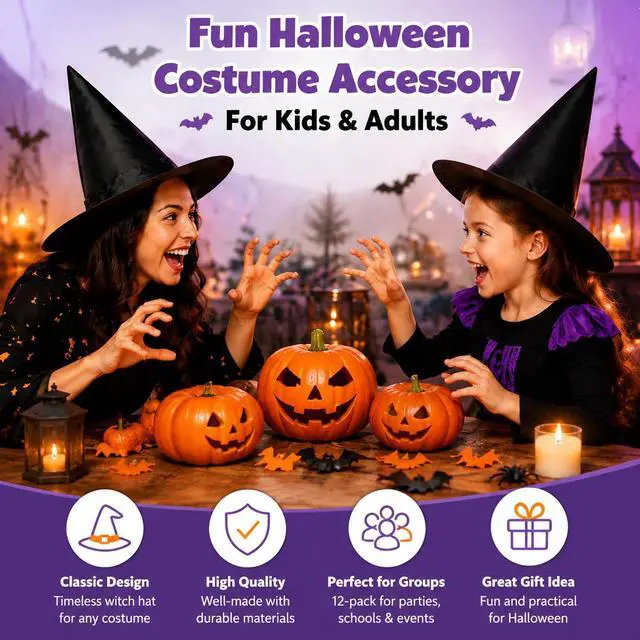 Alt view image 6 of 7 - 13PC Hanging Witch Hats, Indoor Outdoor Porch Halloween Decor | Floating Witches Hats to Hang for Indoor Outdoor Porch Party, Witch Hat Decorations for Hocus Pocus Theme