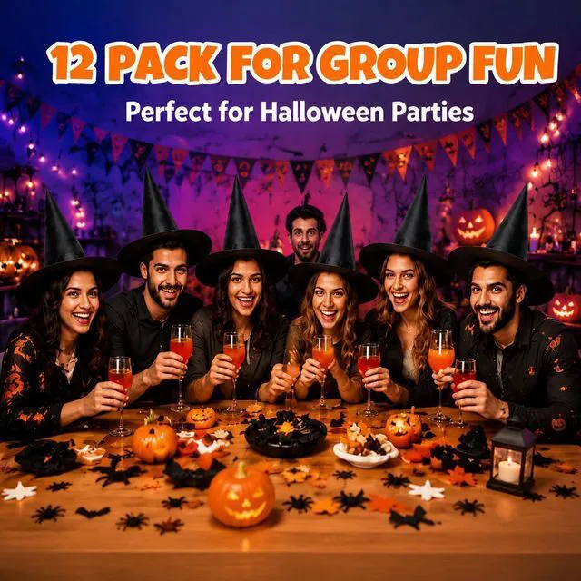 Alt view image 7 of 7 - 13PC Hanging Witch Hats, Indoor Outdoor Porch Halloween Decor | Floating Witches Hats to Hang for Indoor Outdoor Porch Party, Witch Hat Decorations for Hocus Pocus Theme