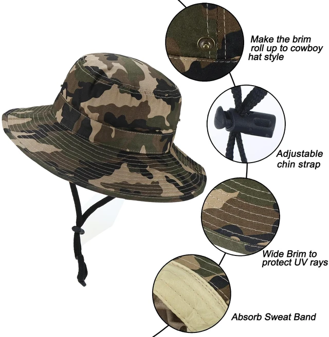 Alt view image 5 of 7 - Kids-Boys-Camo-Sun-Bucket-Hat Summer Outdoor Fishing-Hat Boonie-Cap 5-14Y