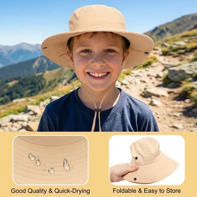 Alt view image 4 of 7 - Sdfvsdg Outdoor Kids Sun Hat UPF Quick Dry Foldable Bucket Hat Toddler Summer Fishing Hats for Girls Boys Khaki