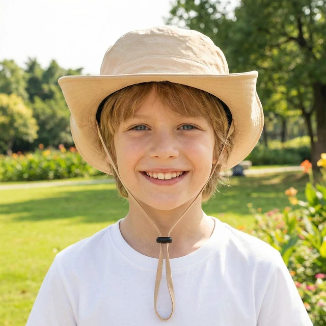 Alt view image 6 of 7 - Sdfvsdg Outdoor Kids Sun Hat UPF Quick Dry Foldable Bucket Hat Toddler Summer Fishing Hats for Girls Boys Khaki
