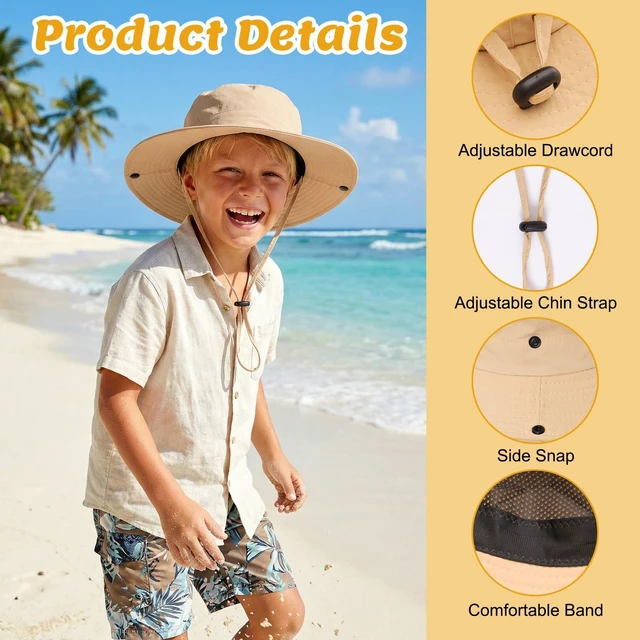 Alt view image 5 of 7 - Sdfvsdg Outdoor Kids Sun Hat UPF Quick Dry Foldable Bucket Hat Toddler Summer Fishing Hats for Girls Boys Khaki