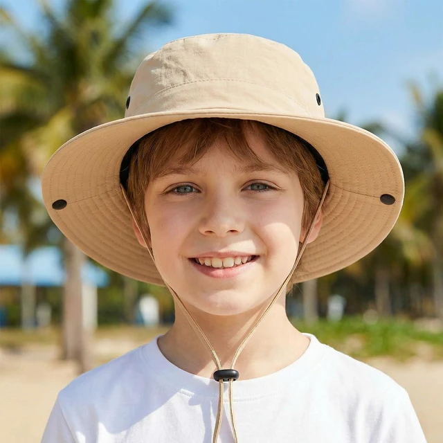 Alt view image 7 of 7 - Sdfvsdg Outdoor Kids Sun Hat UPF Quick Dry Foldable Bucket Hat Toddler Summer Fishing Hats for Girls Boys Khaki