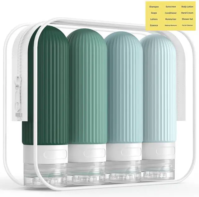 Main image of ME.FAN Travel Bottles for Toiletries, TSA Approved 3oz Silicone Journey Size Containers, Portable Split Bottle for Conditioner, Shampoo, Lotion- 4 Pack Blue