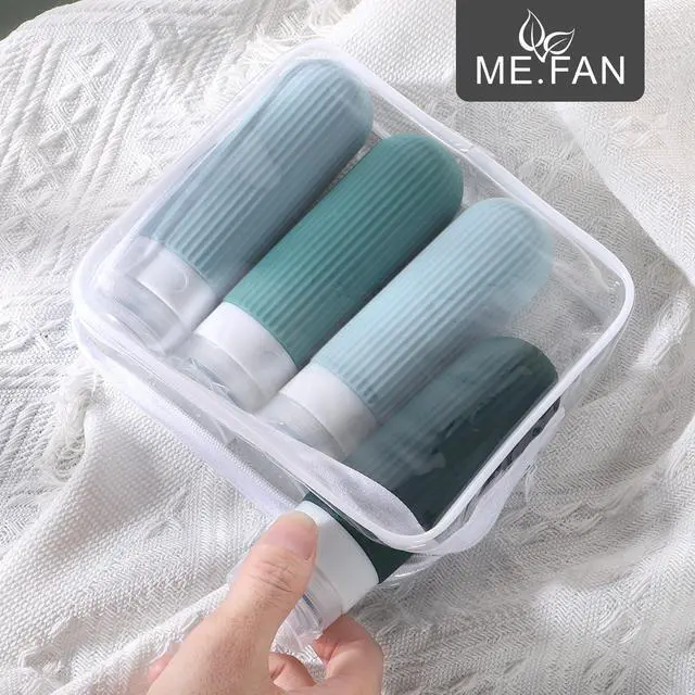 Alt view image 2 of 7 - ME.FAN Travel Bottles for Toiletries, TSA Approved 3oz Silicone Journey Size Containers, Portable Split Bottle for Conditioner, Shampoo, Lotion- 4 Pack Blue