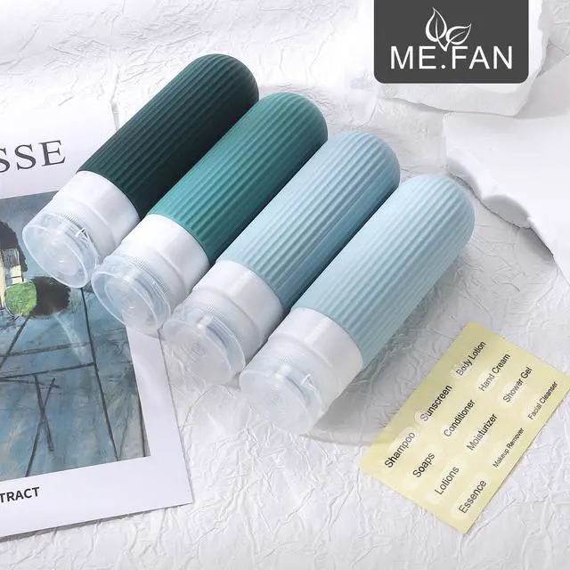 Alt view image 7 of 7 - ME.FAN Travel Bottles for Toiletries, TSA Approved 3oz Silicone Journey Size Containers, Portable Split Bottle for Conditioner, Shampoo, Lotion- 4 Pack Blue