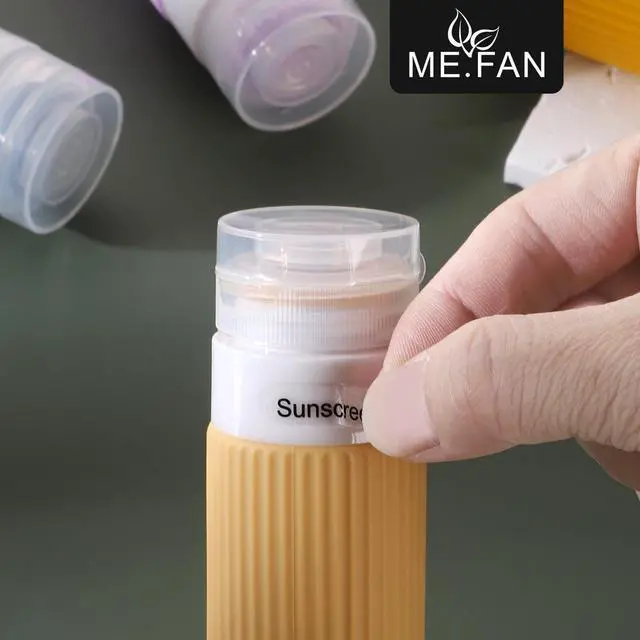 Alt view image 6 of 7 - ME.FAN Travel Bottles for Toiletries, TSA Approved 3oz Silicone Journey Size Containers, Portable Split Bottle for Conditioner, Shampoo, Lotion- 4 Pack Blue