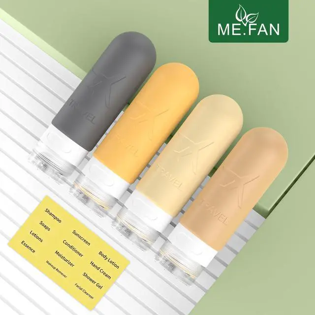 Alt view image 2 of 7 - ME.FAN Travel Bottles for Toiletries,3oz Silicone Travel Size Containers, TSA Approved Squeezable Portable Split Bottle, Travel Accessories for Conditioner Shampoo Lotion - 4 Pack Yellow