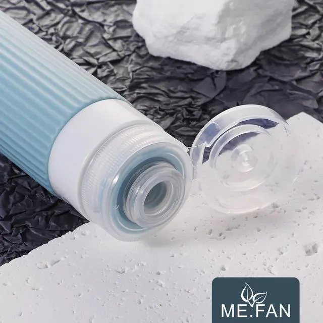 Alt view image 3 of 7 - ME.FAN Travel Bottles for Toiletries, TSA Approved 3oz Silicone Journey Size Containers, Portable Split Bottle for Conditioner, Shampoo, Lotion- 4 Pack Blue