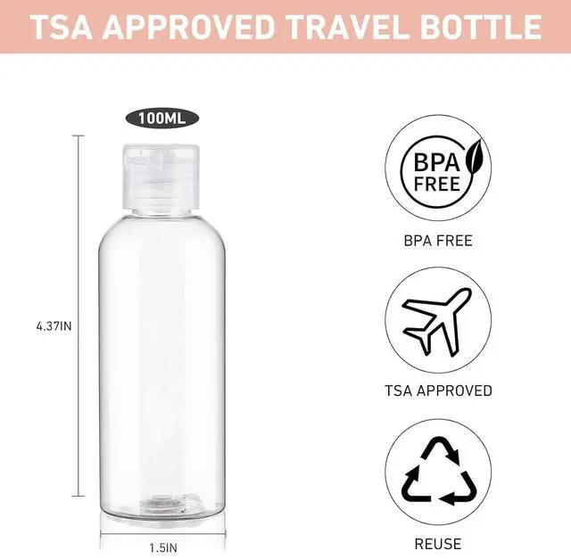 Alt view image 2 of 6 - Wowang Travel Bottles for Toiletries 3.4oz 4 Pack TSA Approved Leak-Proof Travel Size Containers Squeezable Empty Plastic Toiletry Bottles for Shampoo, Conditioner, Body Wash (Clear)