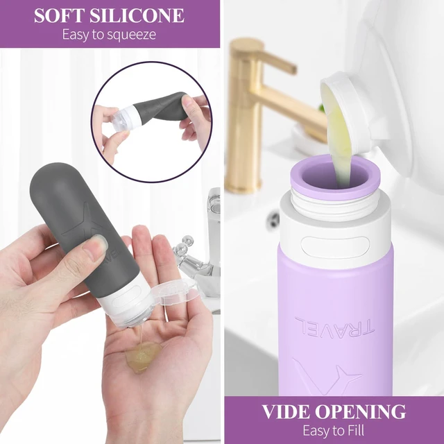 Alt view image 3 of 7 - ME.FAN 18 Pack Travel Bottles for Toiletries, TSA Approved, Black/White | Travel Size Containers Set, Silicone Squeezable Portable Split Bottle, Travel Accessories for Conditioner, Shampoo, Lotion