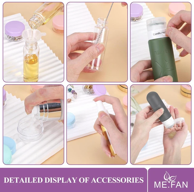 Alt view image 4 of 7 - ME.FAN 18 Pack Travel Bottles for Toiletries, TSA Approved, Black/White | Travel Size Containers Set, Silicone Squeezable Portable Split Bottle, Travel Accessories for Conditioner, Shampoo, Lotion