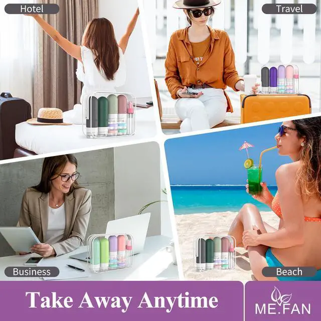Alt view image 6 of 7 - ME.FAN 18 Pack Travel Bottles for Toiletries, TSA Approved, Black/White | Travel Size Containers Set, Silicone Squeezable Portable Split Bottle, Travel Accessories for Conditioner, Shampoo, Lotion