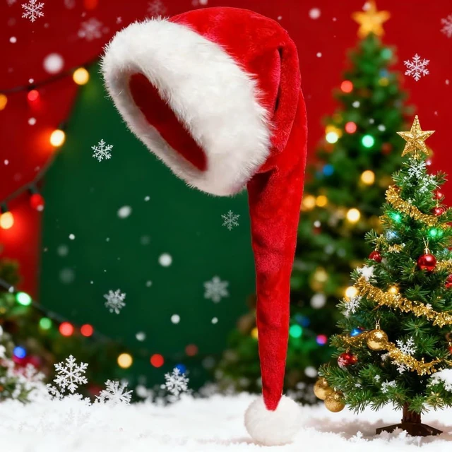 Alt view image 3 of 6 - Wgudzpj Christmas hat Long Santa Hat, Adults Deluxe Black and White Xmas Christmas Hat for Christmas Theme New Year Festive Holiday Party Supplies (Red)