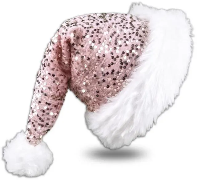 Main image of Brihasory Sequin Santa Hat, Christmas Hats for Women or Men, Soft Adults Holiday Hat for Santa Claus New Year Party Supplies (Light Pink)