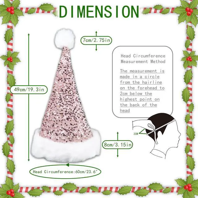 Alt view image 5 of 7 - Brihasory Sequin Santa Hat, Christmas Hats for Women or Men, Soft Adults Holiday Hat for Santa Claus New Year Party Supplies (Light Pink)