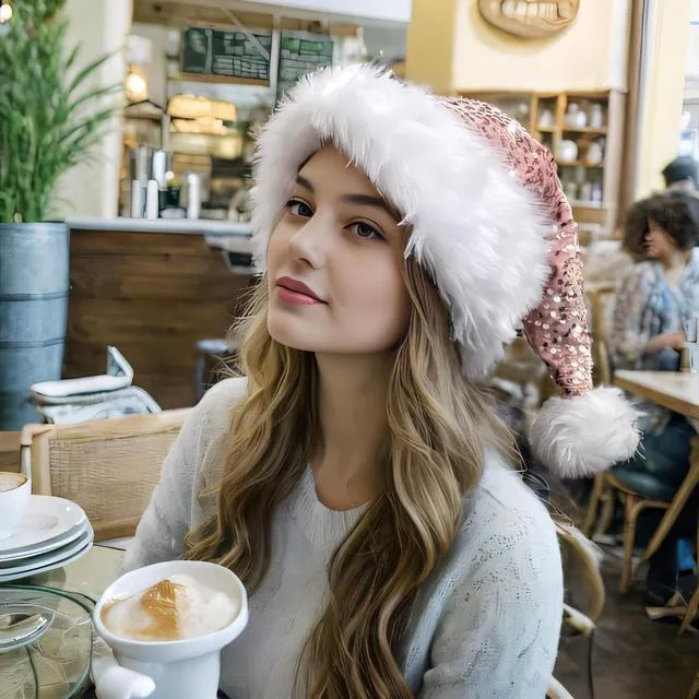 Alt view image 6 of 7 - Brihasory Sequin Santa Hat, Christmas Hats for Women or Men, Soft Adults Holiday Hat for Santa Claus New Year Party Supplies (Light Pink)