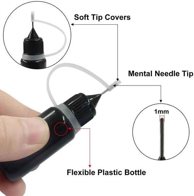 Alt view image 4 of 5 - 10ml Precision Tip Applicator Bottles, 10 Pcs | Metal Needle Tip Squeeze Bottles, Fine Line Applicator, Leak-Proof Caps, For DIY Crafts, Glue, Paint, Acrylic, Quilling