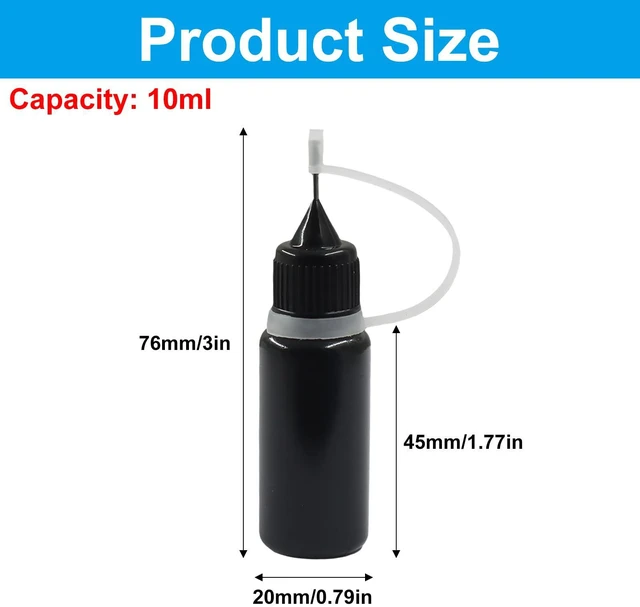 Alt view image 2 of 5 - 10ml Precision Tip Applicator Bottles, 10 Pcs | Metal Needle Tip Squeeze Bottles, Fine Line Applicator, Leak-Proof Caps, For DIY Crafts, Glue, Paint, Acrylic, Quilling