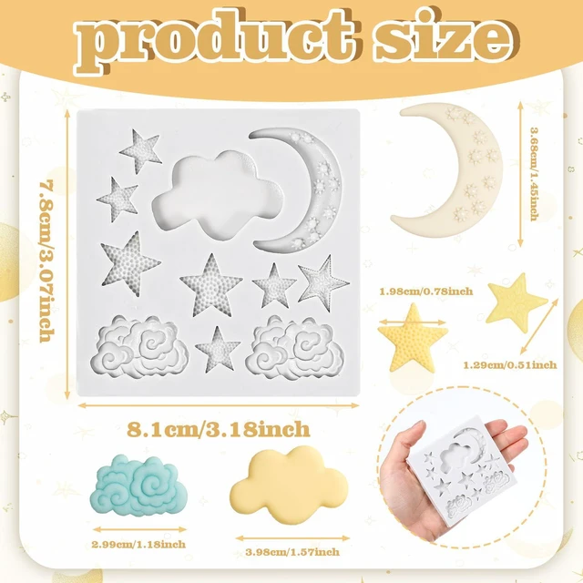Alt view image 3 of 7 - 1 Pc Chocolate Molds Silicone, Star Moon and Cloud Shapes Silicone Mold, Cute Candy Making Mold for Fondant, Candy, Cake Decorating, DIY Baking Making Supplies (Grey)