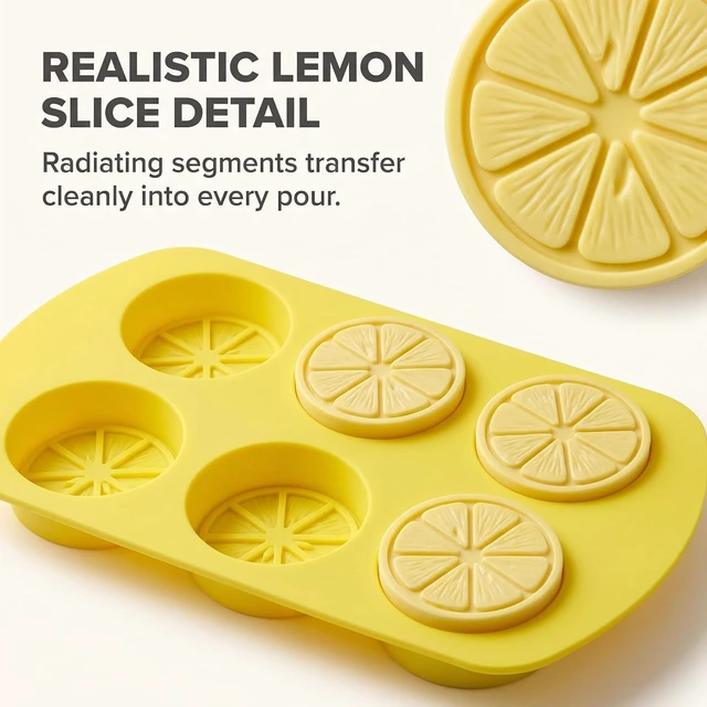 Alt view image 4 of 7 - 2Pcs Fruit Shaped Silicone Molds, 3D Lemon Fondant Mold Chocolate Candy Biscuit Sugar Baking Mold for Cake Cupcake Dessert Candle Decoration Suitable for Making Chocolates, Jellies,Candy Making