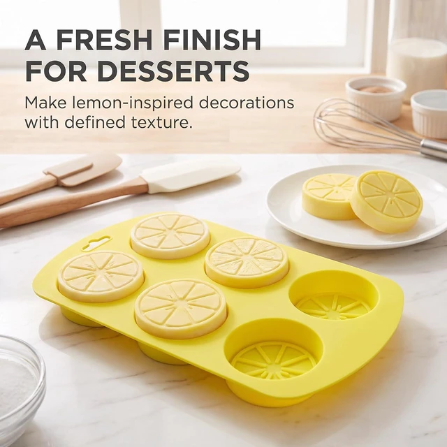 Alt view image 6 of 7 - 2Pcs Fruit Shaped Silicone Molds, 3D Lemon Fondant Mold Chocolate Candy Biscuit Sugar Baking Mold for Cake Cupcake Dessert Candle Decoration Suitable for Making Chocolates, Jellies,Candy Making