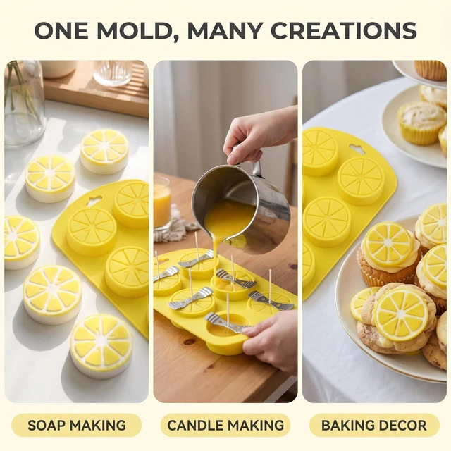 Alt view image 7 of 7 - 2Pcs Fruit Shaped Silicone Molds, 3D Lemon Fondant Mold Chocolate Candy Biscuit Sugar Baking Mold for Cake Cupcake Dessert Candle Decoration Suitable for Making Chocolates, Jellies,Candy Making