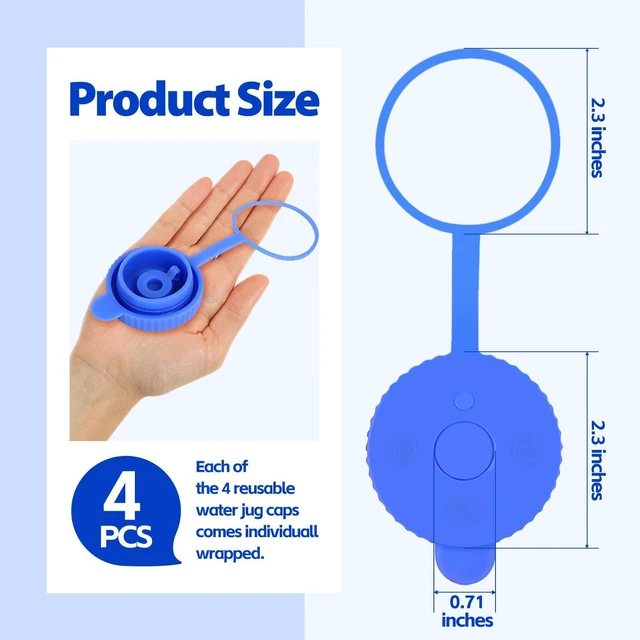Alt view image 2 of 7 - 4 Pack Reusable Water Jug Caps for 3 & 5 Gallon Bottles, 55mm Food-Grade Silicone Replacement Lids for Water Dispensers, Leak-Proof Non-Spill Design