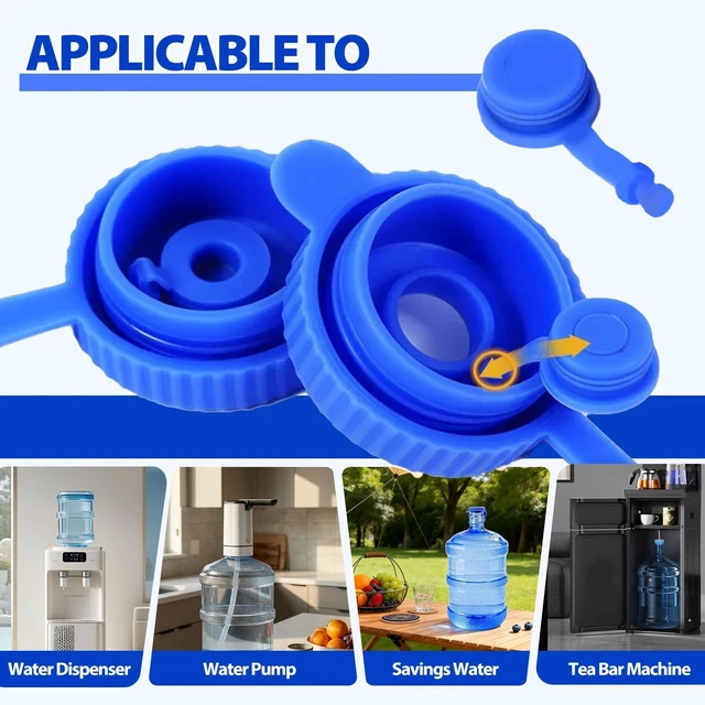 Alt view image 6 of 7 - 4 Pack Reusable Water Jug Caps for 3 & 5 Gallon Bottles, 55mm Food-Grade Silicone Replacement Lids for Water Dispensers, Leak-Proof Non-Spill Design
