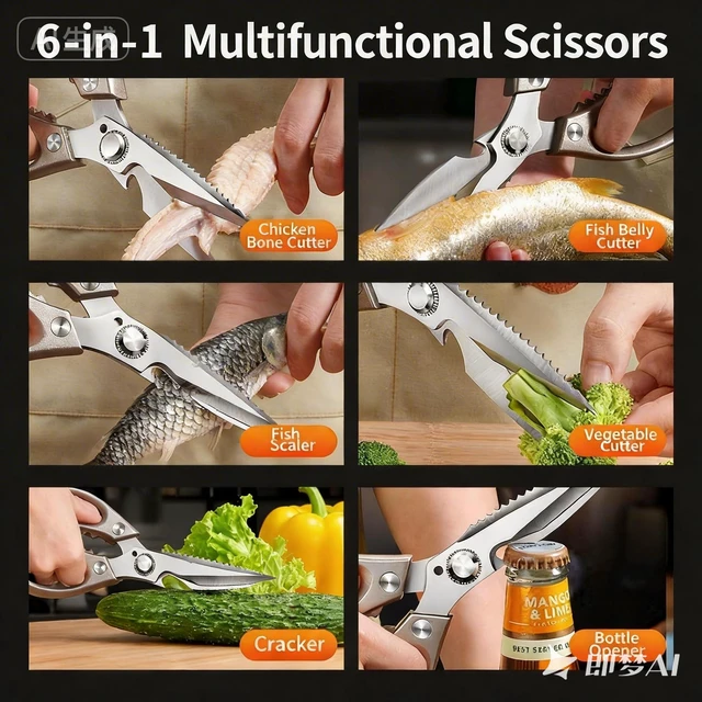 Alt view image 5 of 5 - Kitchen Scissors for Food, Heavy Duty Poultry Shears for Chicken, Turkey, Fish & Vegetables, Multi-Purpose Stainless Steel Cooking Scissors, Dishwasher Safe