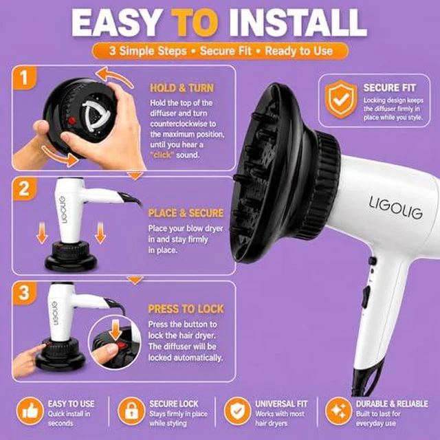 Alt view image 5 of 7 - Difuser Attachment Universal Diffuser Hair Dryer for 1.4-inch to 2.4- inch Blow Dryer, Hair Diffuser for Curly Hair and Natural Wavy Hair (Black)