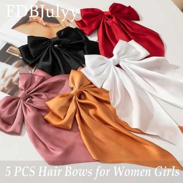 Alt view image 4 of 7 - Black Satin Hair Bows and Clips Set for Women & Girls - 5 PCS Bow-knot Hair Clip, Big Bows Claw Clips, Non-Slip Clip for Thick and Thin Hair