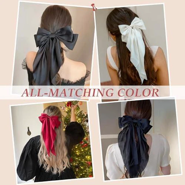 Alt view image 6 of 7 - Black Satin Hair Bows and Clips Set for Women & Girls - 5 PCS Bow-knot Hair Clip, Big Bows Claw Clips, Non-Slip Clip for Thick and Thin Hair