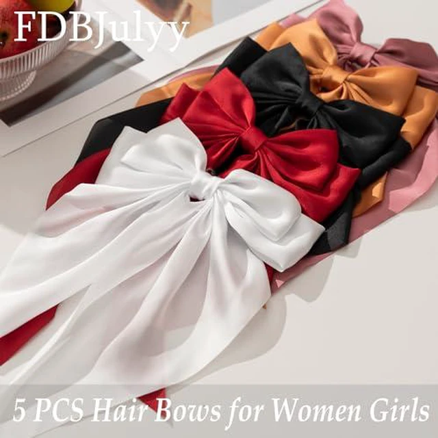 Alt view image 7 of 7 - Black Satin Hair Bows and Clips Set for Women & Girls - 5 PCS Bow-knot Hair Clip, Big Bows Claw Clips, Non-Slip Clip for Thick and Thin Hair