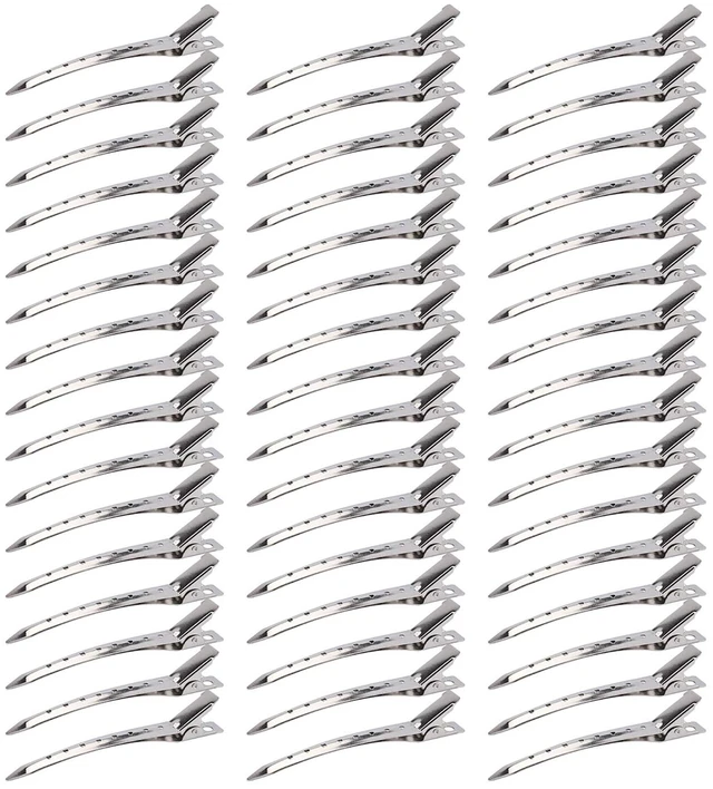 Main image of 200 Pack Duck Bill Hair Clips with Holes, 3.5" Rustproof Metal Alligator Curl Clips for Salon and Women Girls Bows DIY Accessories