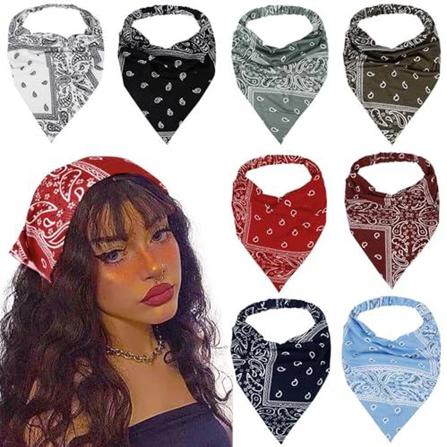 Alt view image 2 of 7 - 8 Pcs Hair Scarf Headband for Women Girls Non Slip Elastic Boho Triangle Head Scarf Bandana