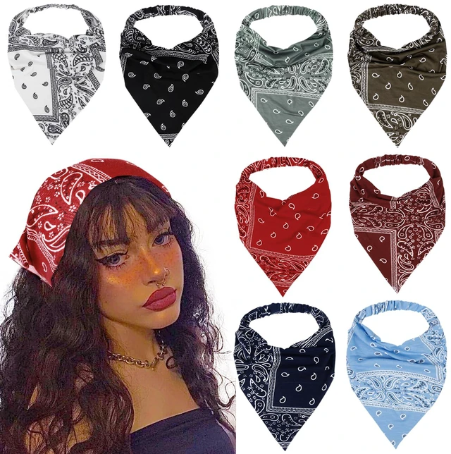 Main image of 8 Pcs Hair Scarf Headband for Women Girls Non Slip Elastic Boho Triangle Head Scarf Bandana