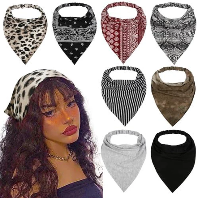 Alt view image 6 of 7 - 8 Pcs Hair Scarf Headband for Women Girls Non Slip Elastic Boho Triangle Head Scarf Bandana
